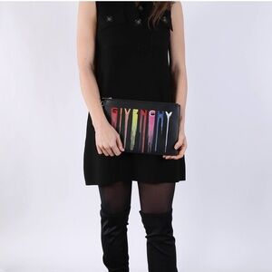 Givenchy leather large pouch clutch rainbow neon embroidery brand new nwt box